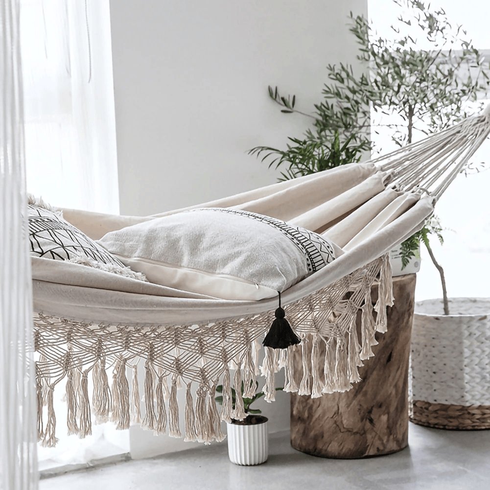Hammock Cotton 79 in x 59 in 2-Person Indoor Outdoor Patio Boho Relaxation Swing | Thomler