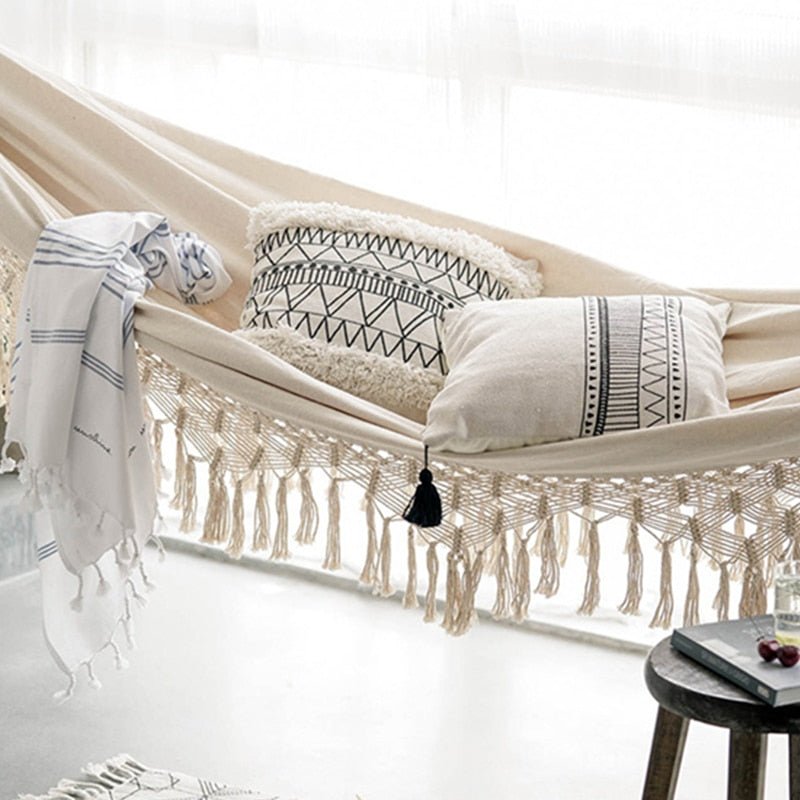 Hammock Cotton 79 in x 59 in 2-Person Indoor Outdoor Patio Boho Relaxation Swing | Thomler