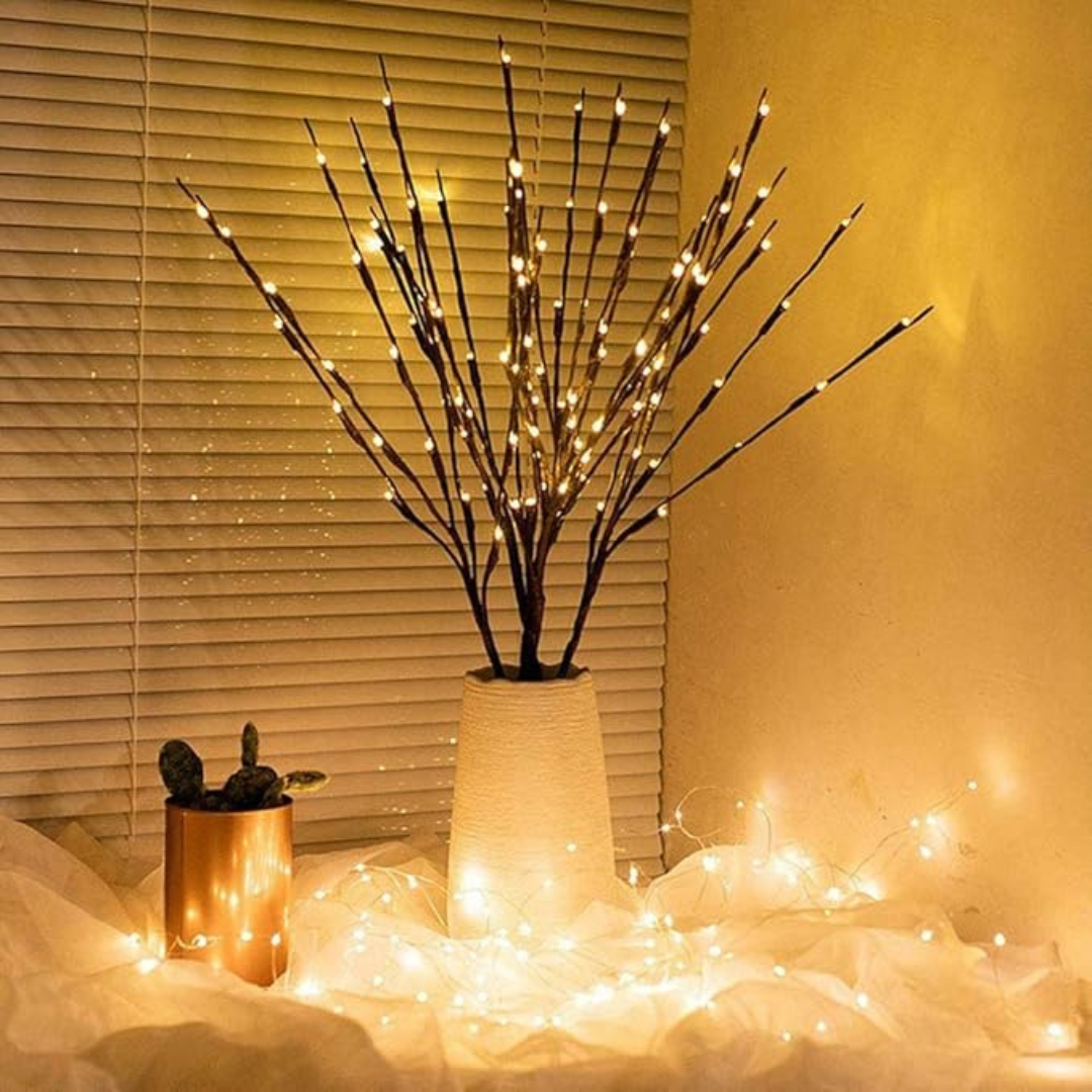 Illuminated Twig Branches with Flower Bulbs – Battery Operated Decorative Lights (Set of 2) | Thomler