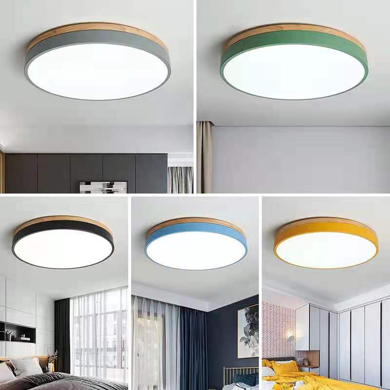 Round Wood Flush Mount LED Ceiling Light 3-Color Dimmable Scandinavian Style for Living Room Bedroom Kitchen | Thomler