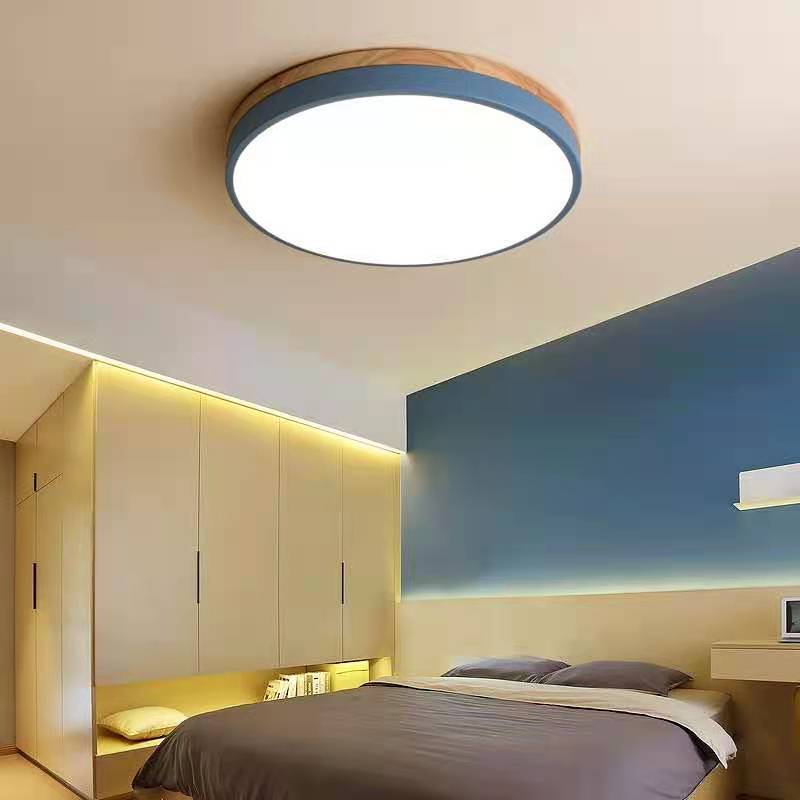 Round Wood Flush Mount LED Ceiling Light 3-Color Dimmable Scandinavian Style for Living Room Bedroom Kitchen | Thomler