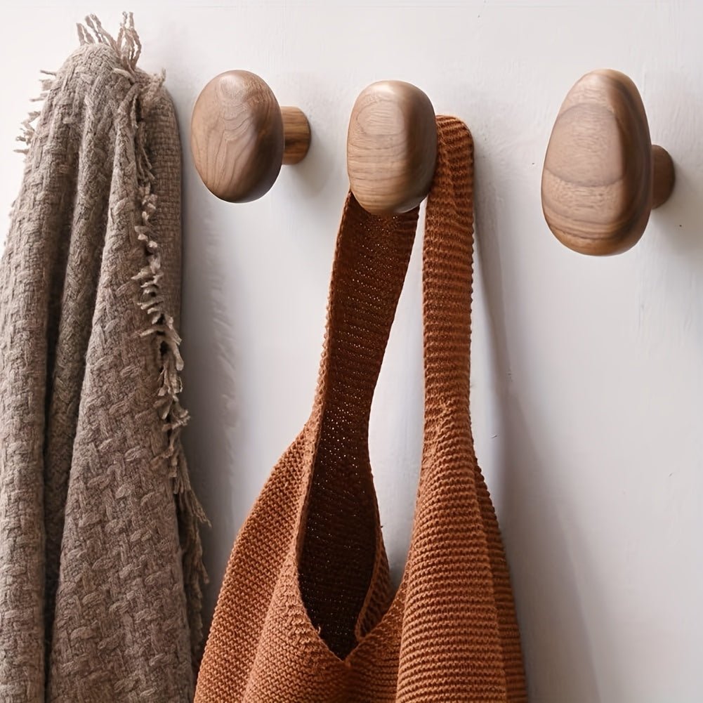 Solid Wood Wall Hook Set of 4 – Organic Pebble-Inspired Design for Entryway, Bathroom & Bedroom | Thomler