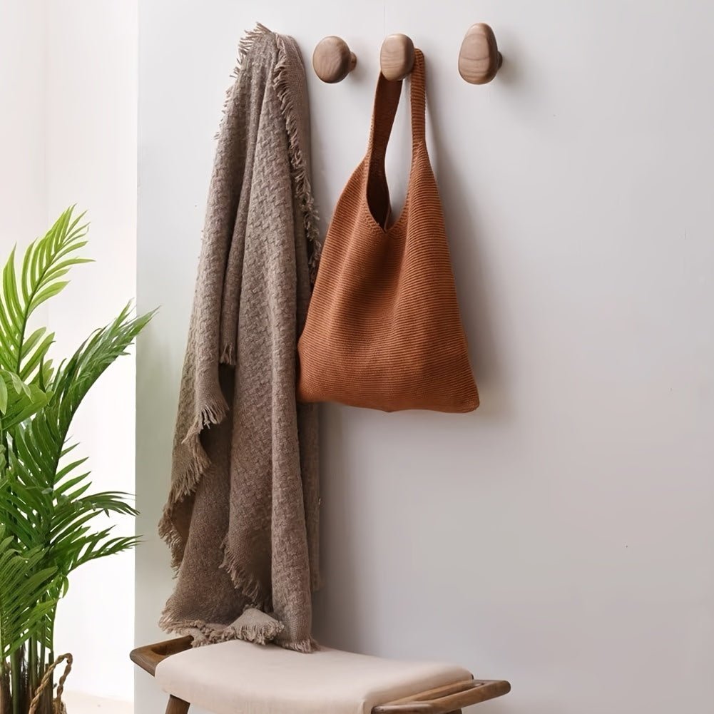 Solid Wood Wall Hook Set of 4 – Organic Pebble-Inspired Design for Entryway, Bathroom & Bedroom | Thomler