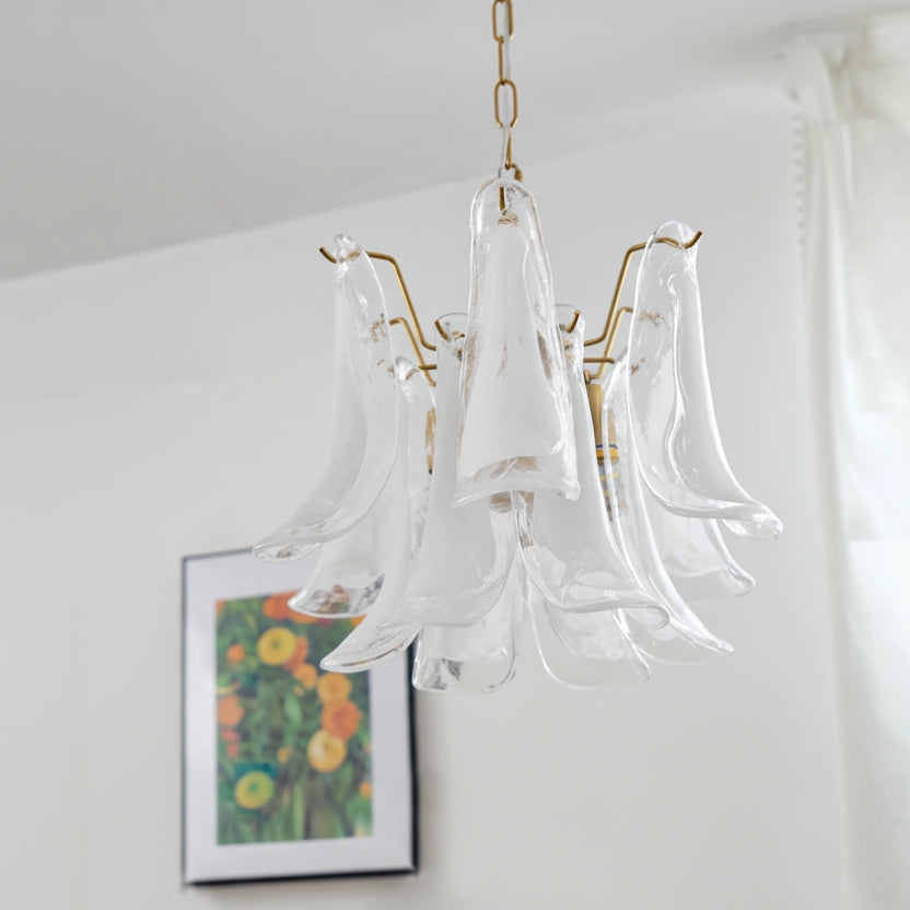 Textured Glass Blossom Chandelier with Dimmable LED & Adjustable Chain for Dining Room, Foyer & Bedroom | Thomler