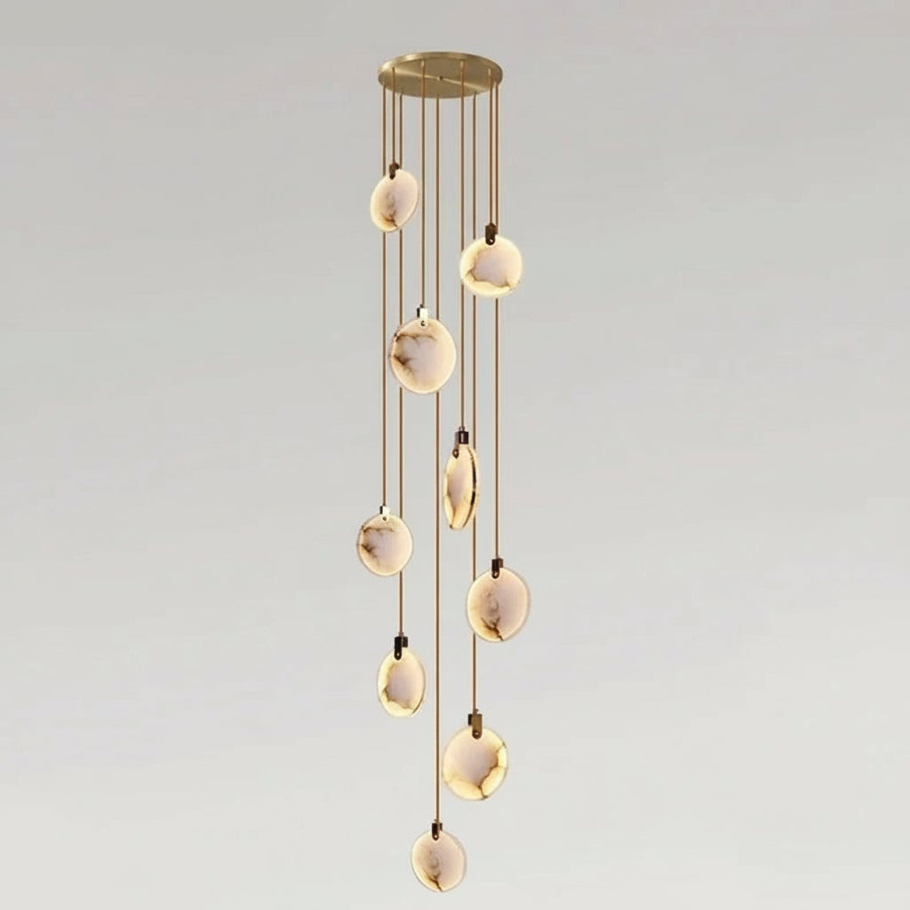 Spiral Alabaster Disc Pendant Chandelier with LED – Rotating Multi-Tier Statement Light for High Ceilings, Foyers & Staircases | Thomler