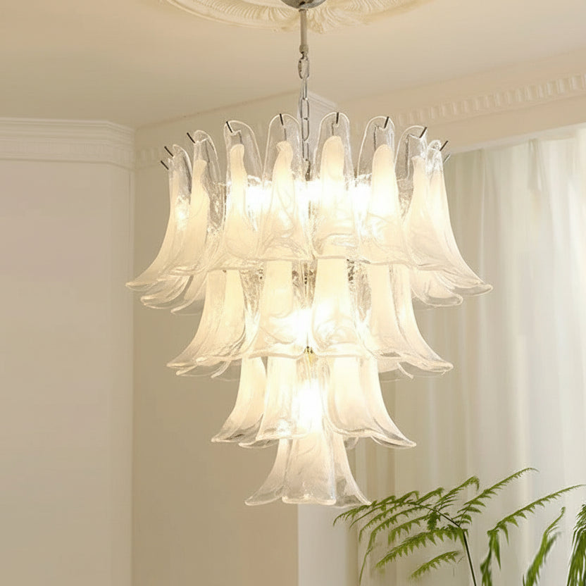 Textured Glass Blossom Chandelier with Dimmable LED & Adjustable Chain for Dining Room, Foyer & Bedroom | Thomler