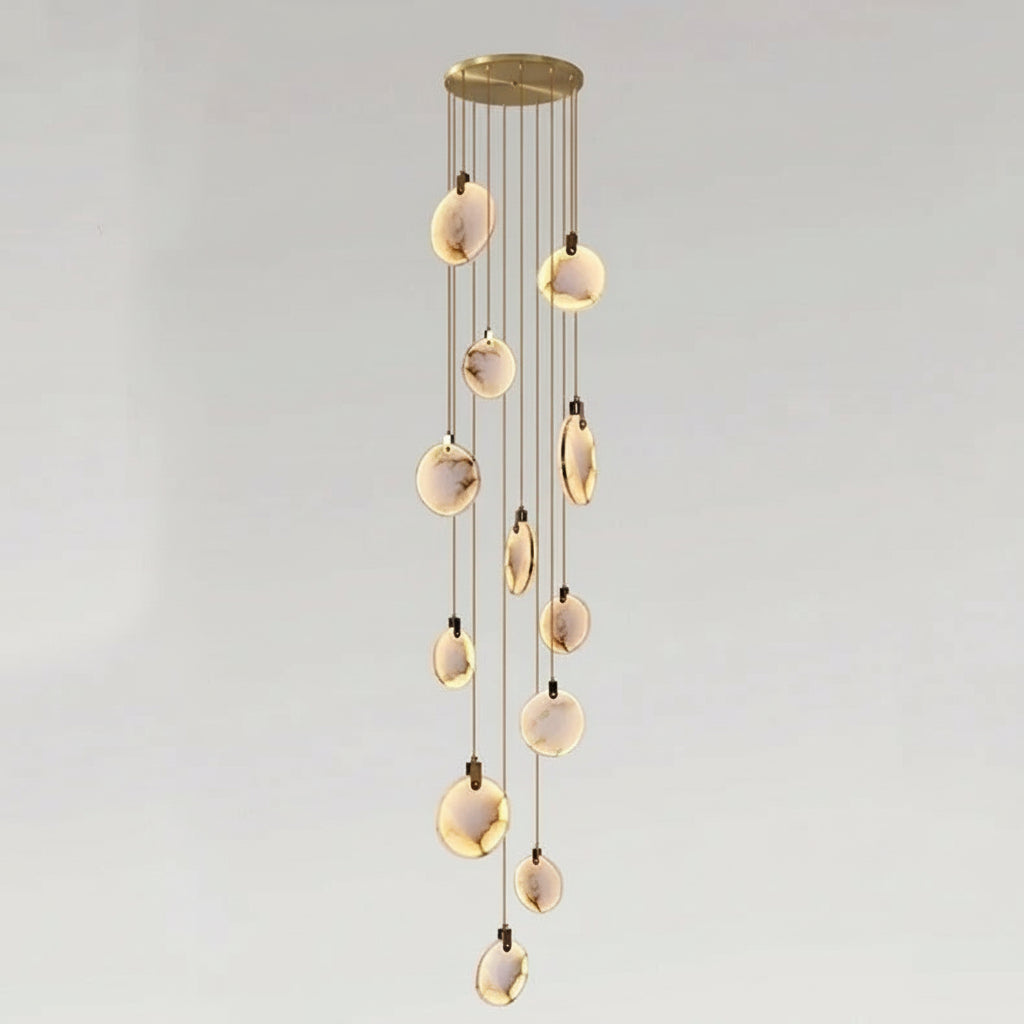Spiral Alabaster Disc Pendant Chandelier with LED – Rotating Multi-Tier Statement Light for High Ceilings, Foyers & Staircases | Thomler