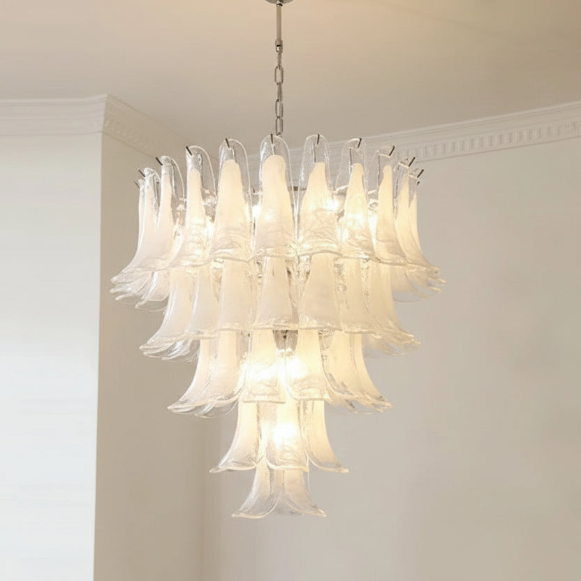 Textured Glass Blossom Chandelier with Dimmable LED & Adjustable Chain for Dining Room, Foyer & Bedroom | Thomler