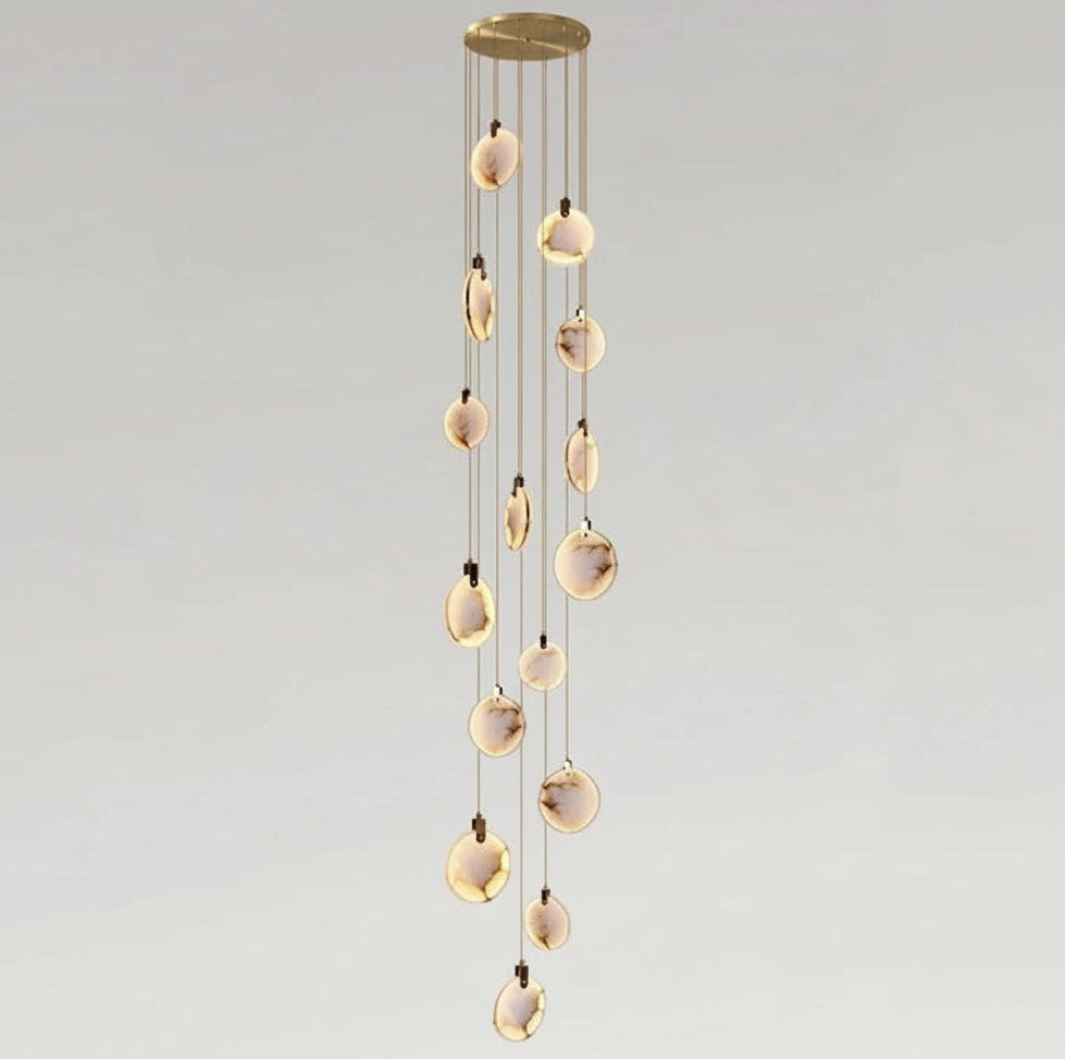 Spiral Alabaster Disc Pendant Chandelier with LED – Rotating Multi-Tier Statement Light for High Ceilings, Foyers & Staircases | Thomler