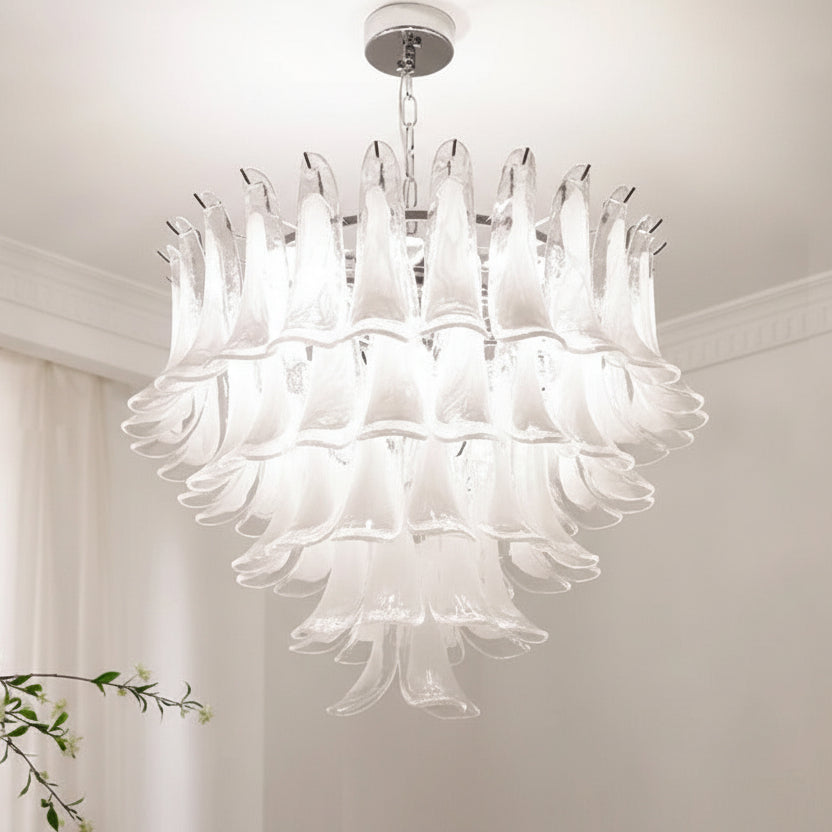 Textured Glass Blossom Chandelier with Dimmable LED & Adjustable Chain for Dining Room, Foyer & Bedroom | Thomler