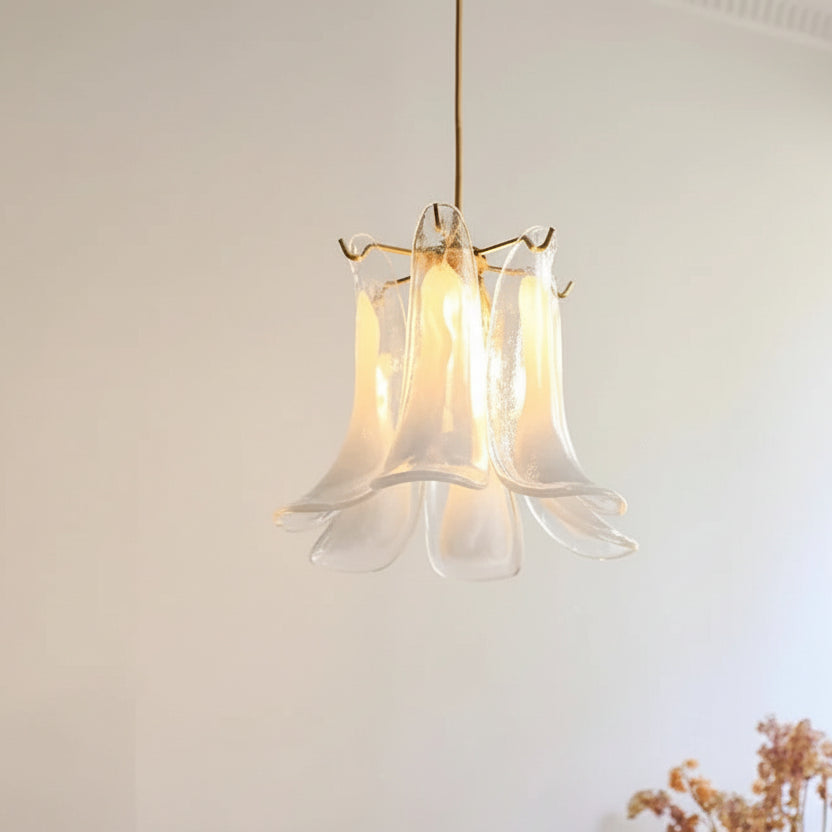 Textured Glass Blossom Chandelier with Dimmable LED & Adjustable Chain for Dining Room, Foyer & Bedroom | Thomler