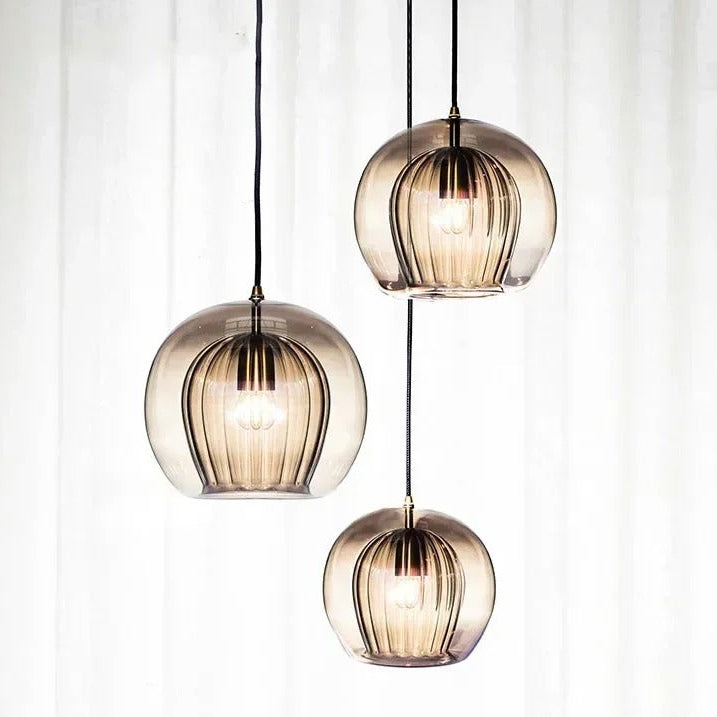Spherical Metal & Glass Hanging Fixture – Blown Globe Ceiling Light for Dining Room, Bedroom & Entryway – Nordic Minimalist Overhead | Thomler