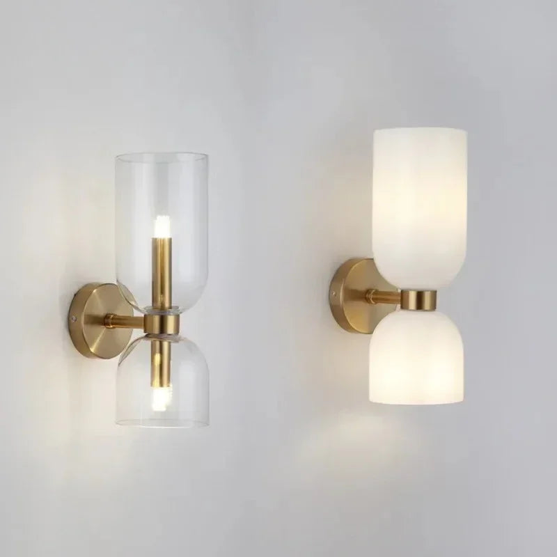 Wandlamp Glas Goud Dubbele Kap 35cm E14 Hal Woonkamer Slaapkamer Modern Stijlvol | Sansoti