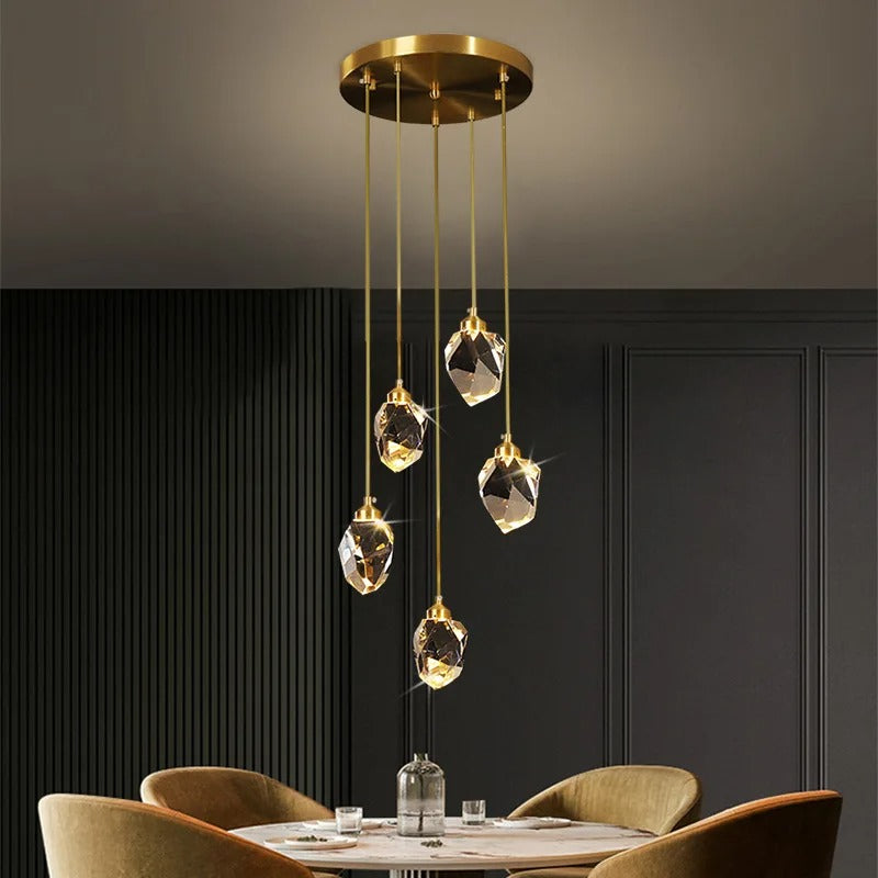 Geometric Crystal Hanging Fixture with Multi-Head Options for Dining Rooms & Entryways | Thomler