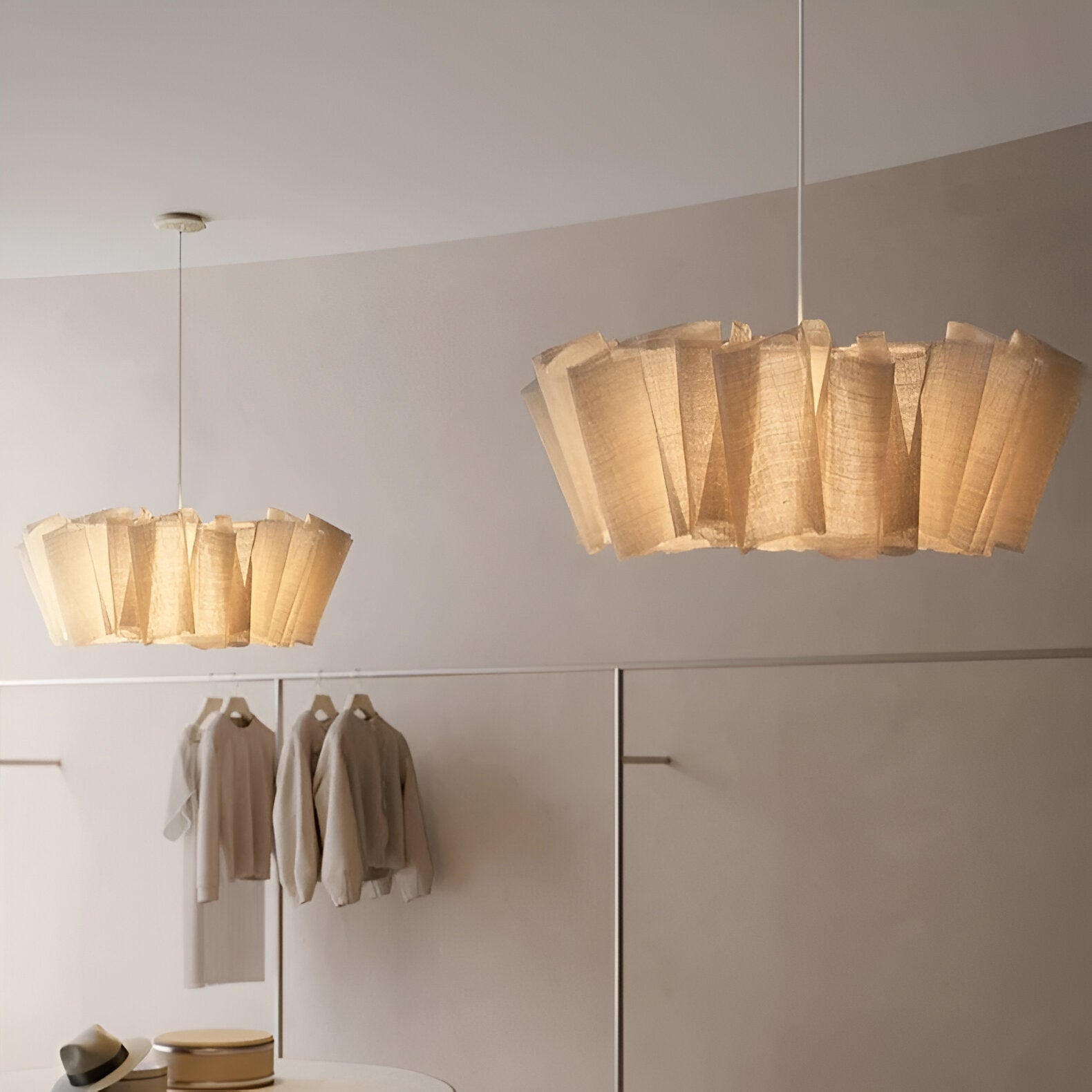 Pendant Light Fabric Pleated Shade 15.7 in Warm Cream Dining Room Kitchen Island Hanging Ceiling Lamp Scandinavian Japanese Style | Thomler