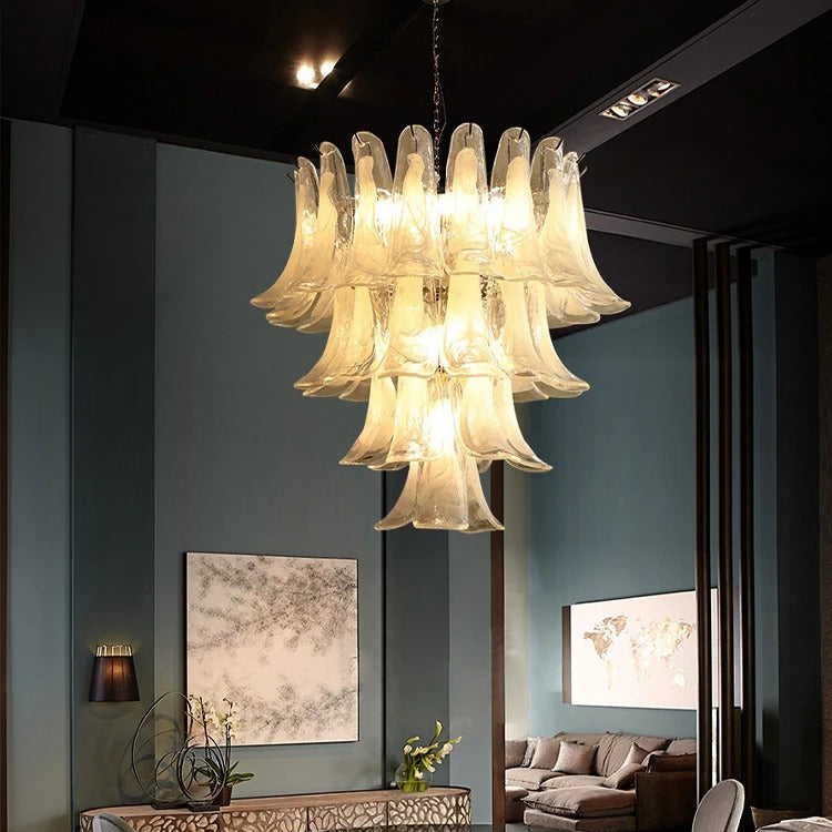 Textured Glass Blossom Chandelier with Dimmable LED & Adjustable Chain for Dining Room, Foyer & Bedroom | Thomler