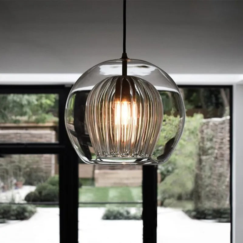 Spherical Metal & Glass Hanging Fixture – Blown Globe Ceiling Light for Dining Room, Bedroom & Entryway – Nordic Minimalist Overhead | Thomler
