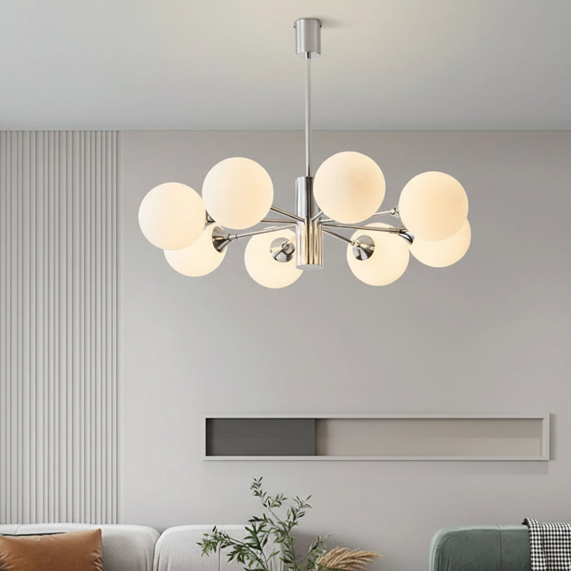 Modern Chrome Multi-Globe Chandelier with Frosted Spheres – Linear Suspension Light for Dining Room & Living Room | Thomler