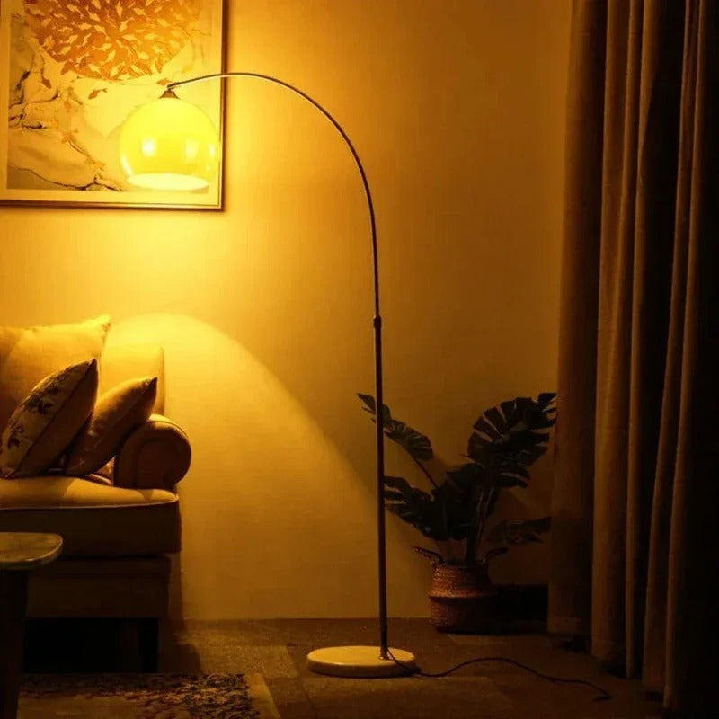 Upward Arc Standing Light with Glass Dome – Modern Tall Lamp for Living Rooms & Bedrooms | Thomler