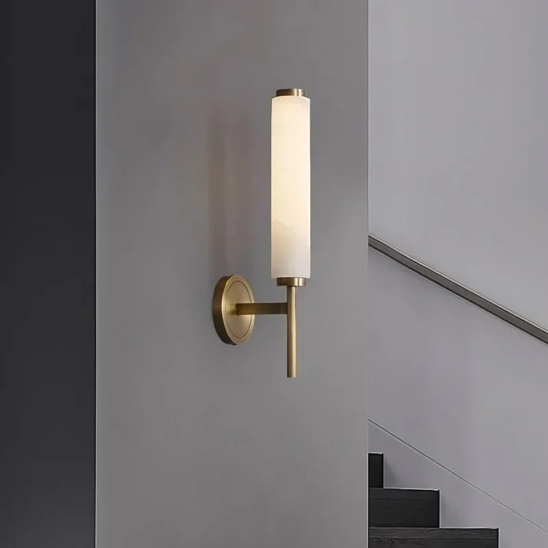 Cylindrical Alabaster Wall Light with Metal Trim — Up & Down Glow for Bedroom, Entry & Bath | Thomler