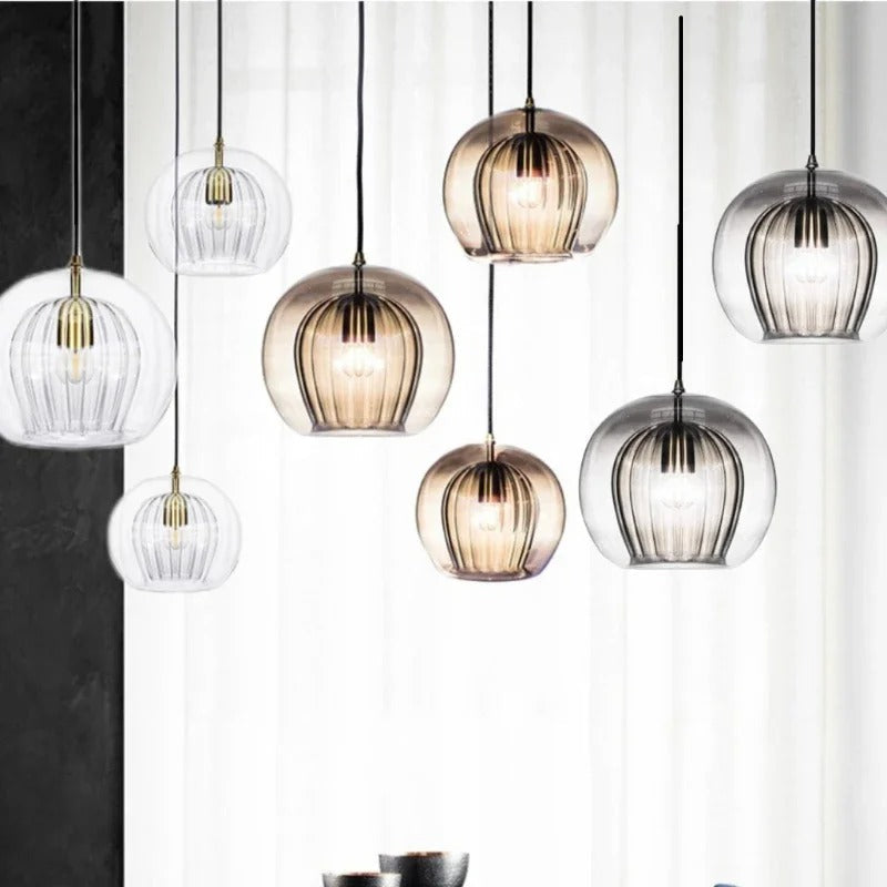 Spherical Metal & Glass Hanging Fixture – Blown Globe Ceiling Light for Dining Room, Bedroom & Entryway – Nordic Minimalist Overhead | Thomler