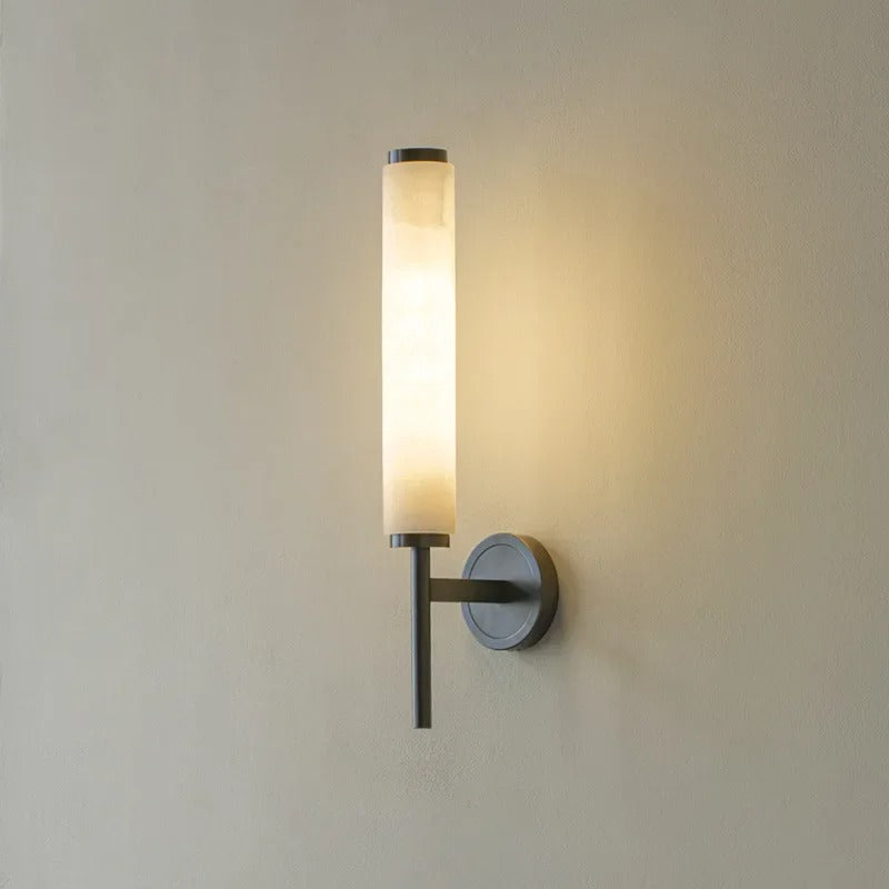 Cylindrical Alabaster Wall Light with Metal Trim — Up & Down Glow for Bedroom, Entry & Bath | Thomler