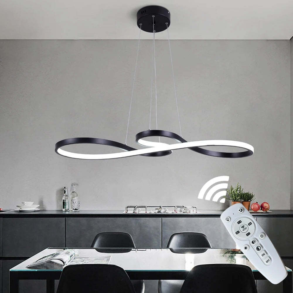 Pendant Light Aluminium LED Ring 95.0 cm (37.4") Black Dining Room Dimmable Remote Control Hanging Ceiling Light | Thomler