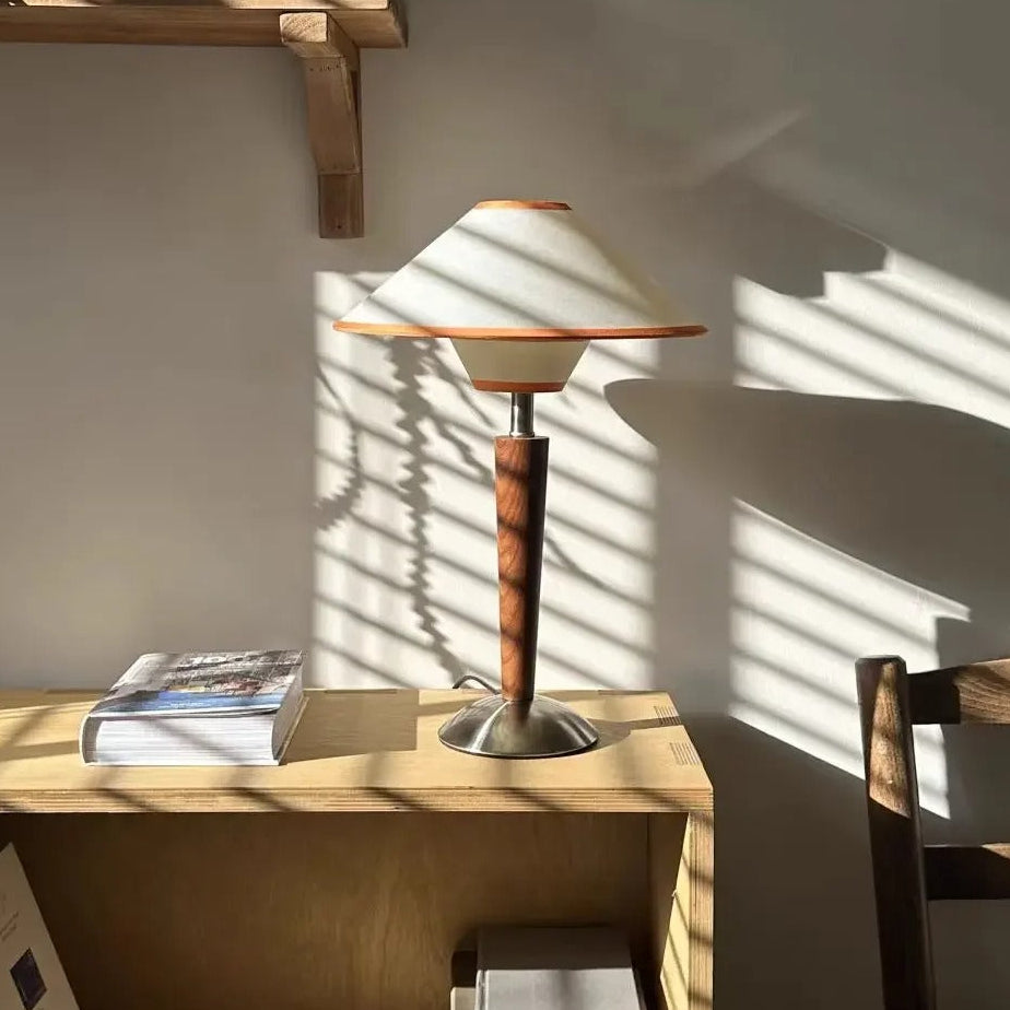 Retro Tapered Shade Desk Lamp with Wood Base & Fabric Cone | Thomler