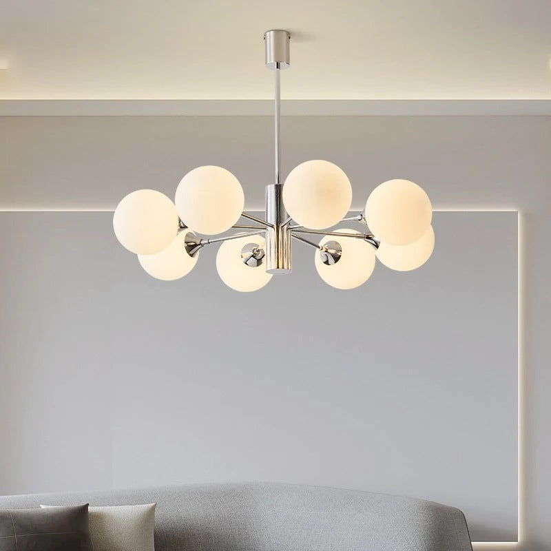 Modern Chrome Multi-Globe Chandelier with Frosted Spheres – Linear Suspension Light for Dining Room & Living Room | Thomler