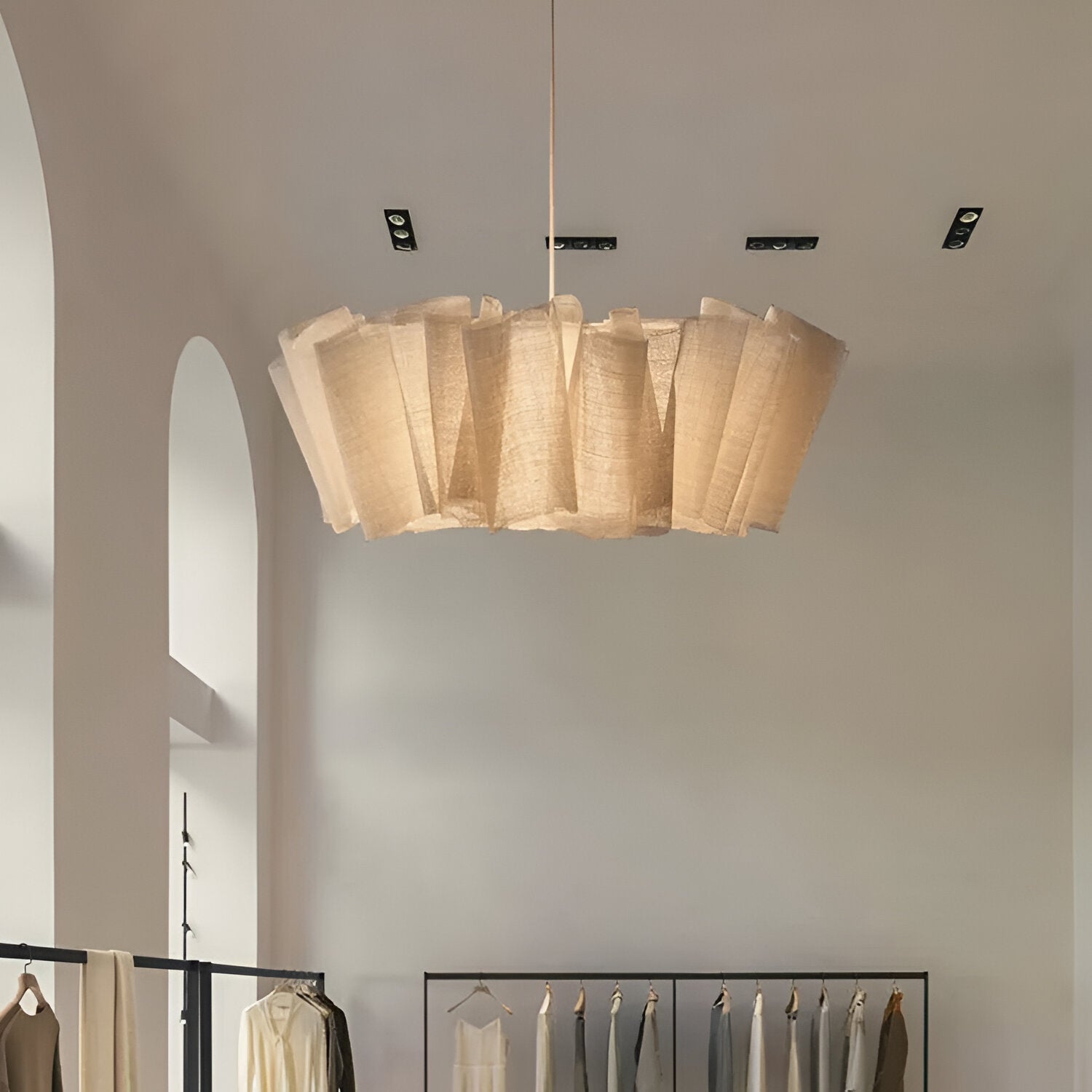 Pendant Light Fabric Pleated Shade 15.7 in Warm Cream Dining Room Kitchen Island Hanging Ceiling Lamp Scandinavian Japanese Style | Thomler