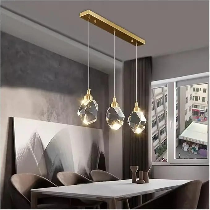 Geometric Crystal Hanging Fixture with Multi-Head Options for Dining Rooms & Entryways | Thomler