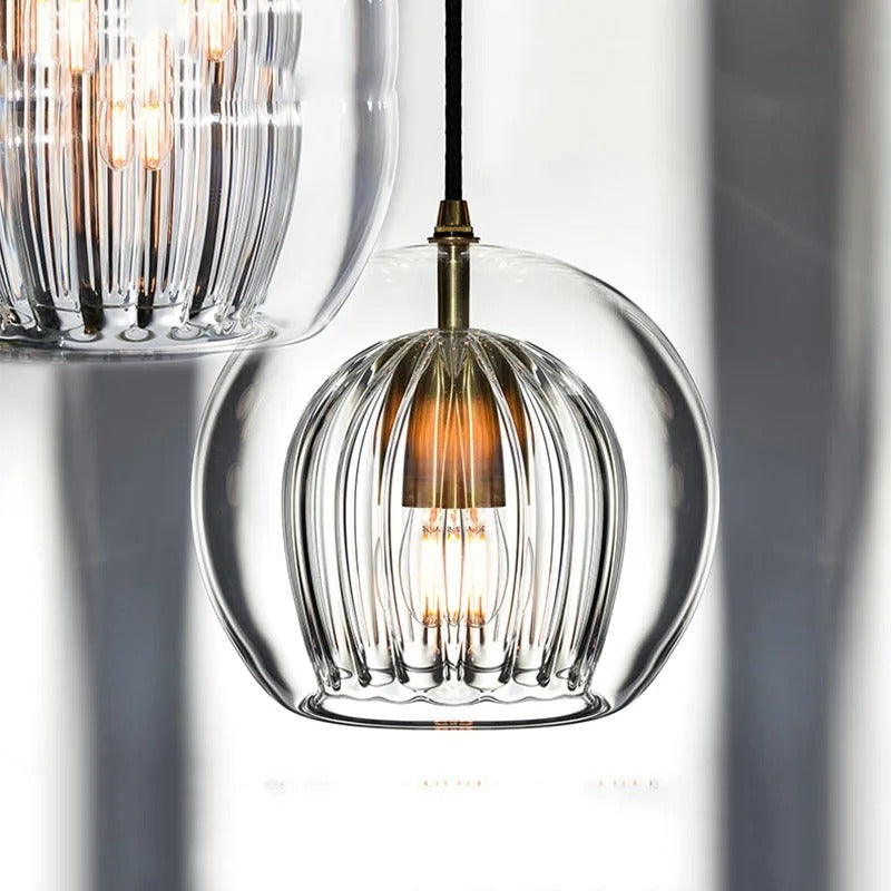 Spherical Metal & Glass Hanging Fixture – Blown Globe Ceiling Light for Dining Room, Bedroom & Entryway – Nordic Minimalist Overhead | Thomler