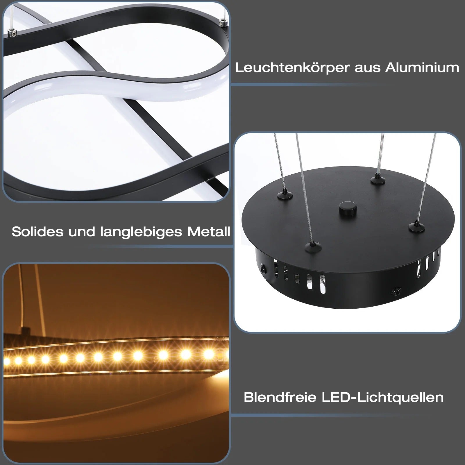 Pendant Light Aluminium LED Rings 95.0 cm Gold Dimmable Dining Room Living Room Hanging Ceiling Lamp Remote Control | Thomler