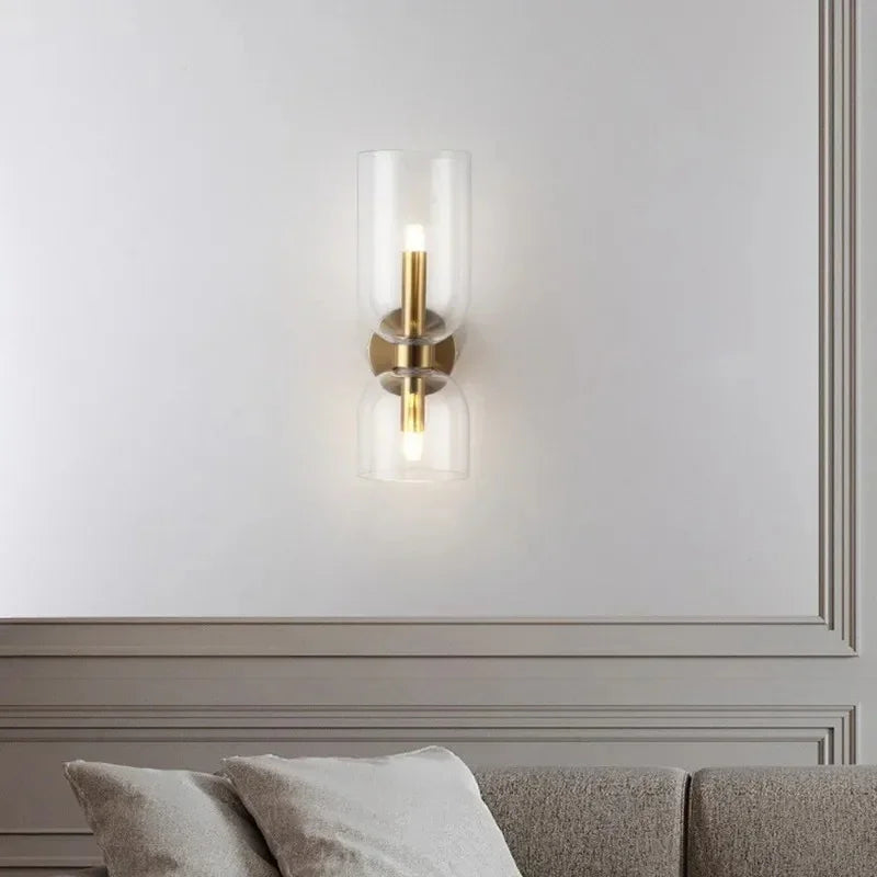 Wandlamp Glas Goud Dubbele Kap 35cm E14 Hal Woonkamer Slaapkamer Modern Stijlvol | Sansoti