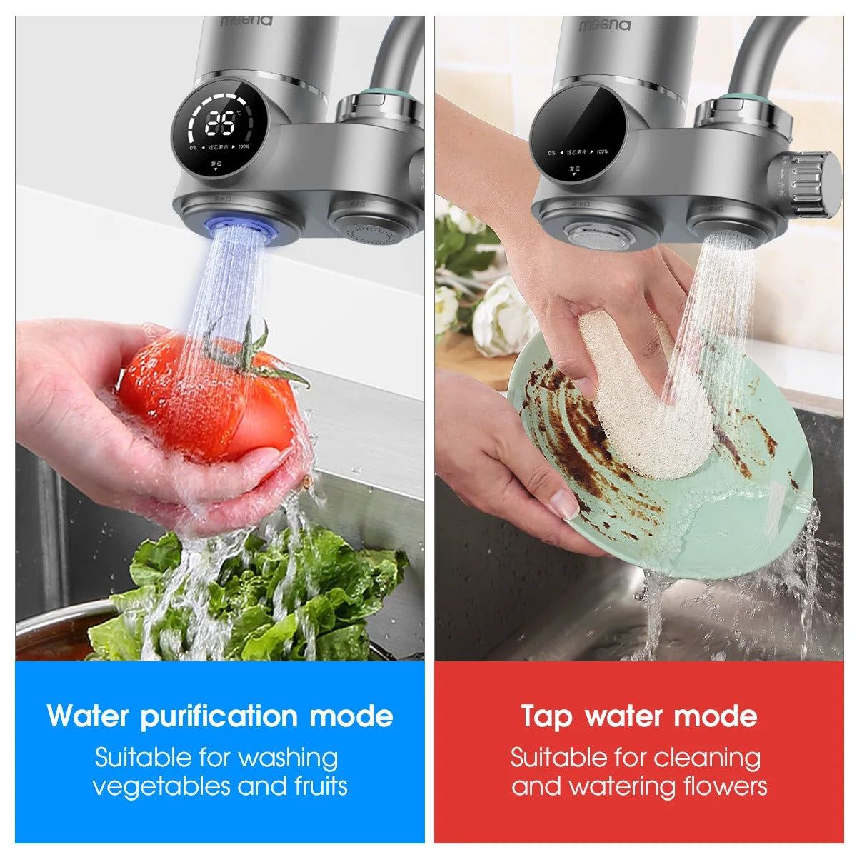 LED Kitchen Faucet Water Filter – Food-Safe Stainless Steel, Dual-Mode Purifier with Temperature Display | Thomler