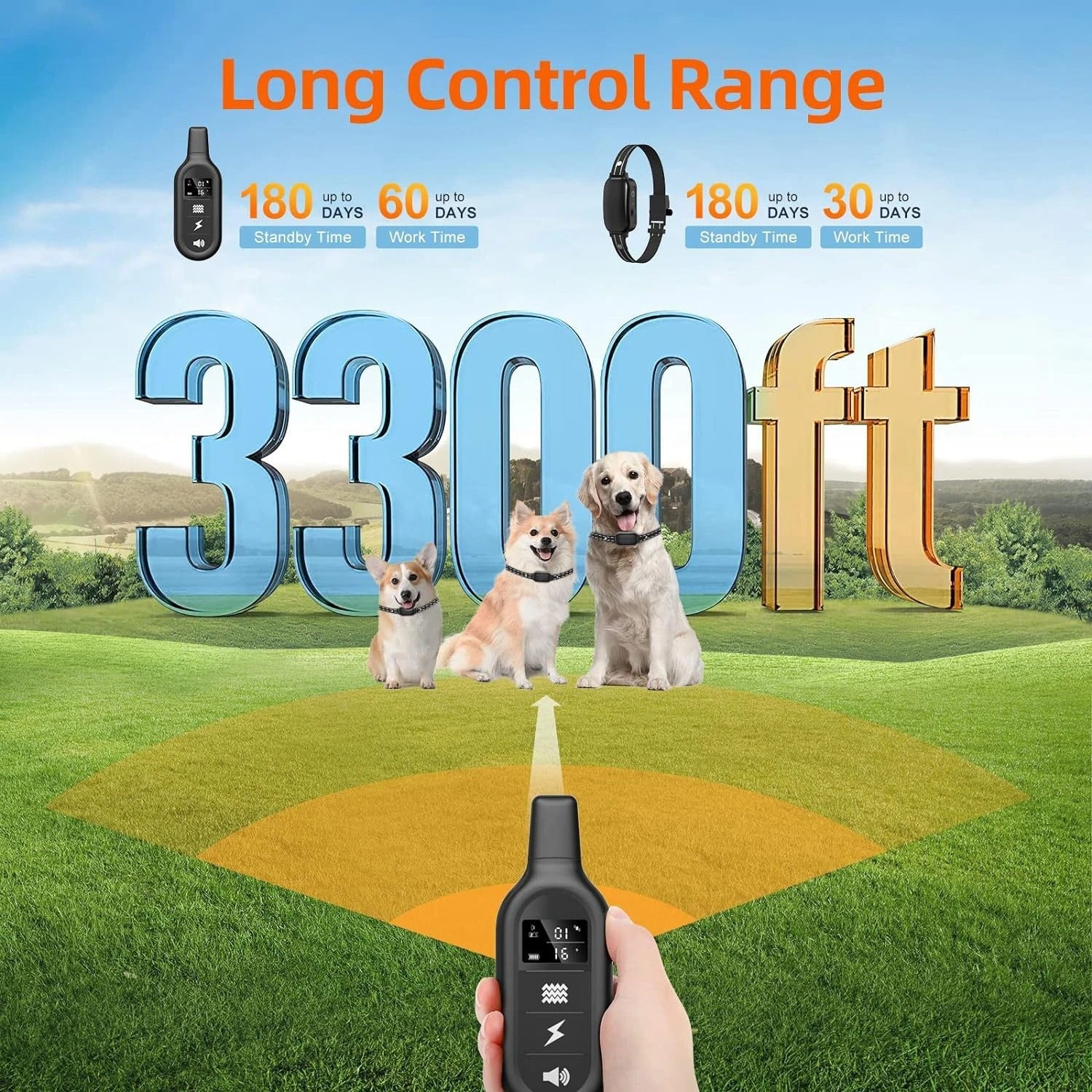 Remote Dog Training Collar with 3300 ft Range, Waterproof Rechargeable System, Vibration Sound & Static Modes for Obedience & Bark Control | Thomler