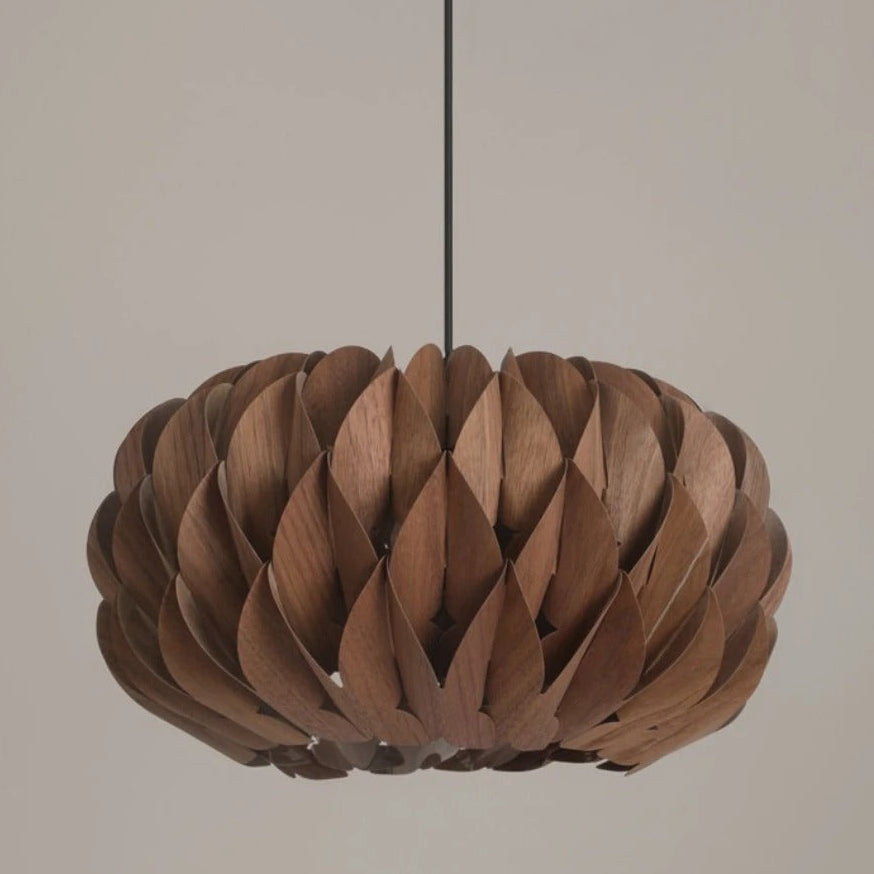 Drum Pendant Light with Natural Wood Slat Shade for Dining Room & Living Space | Thomler