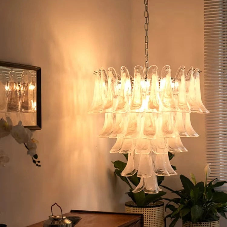 Textured Glass Blossom Chandelier with Dimmable LED & Adjustable Chain for Dining Room, Foyer & Bedroom | Thomler