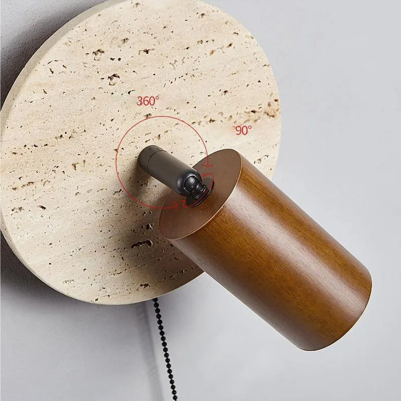 Wall Lamp Travertine Stone 7.1 in Rotatable Warm Light Bedroom Reading Accent Lighting Fixture | Thomler