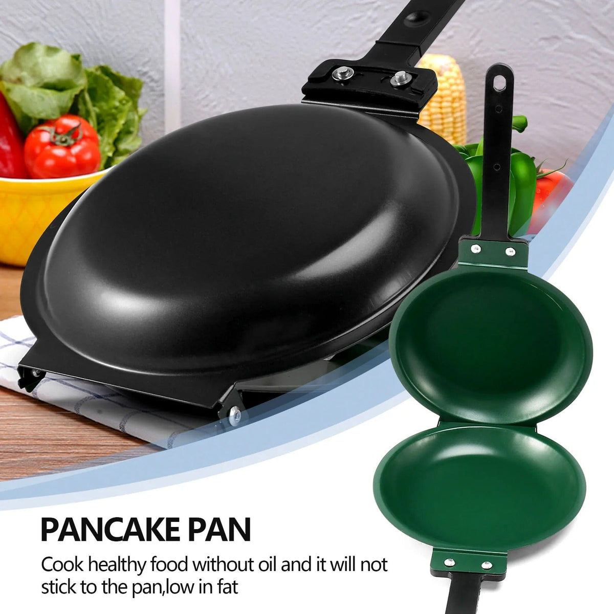 Dual-Sided Flip Pancake Pan with Non-Stick Coating – Stainless Steel Griddle for Perfect Flapjacks, Eggs & More – Easy Turn Breakfast | Thomler