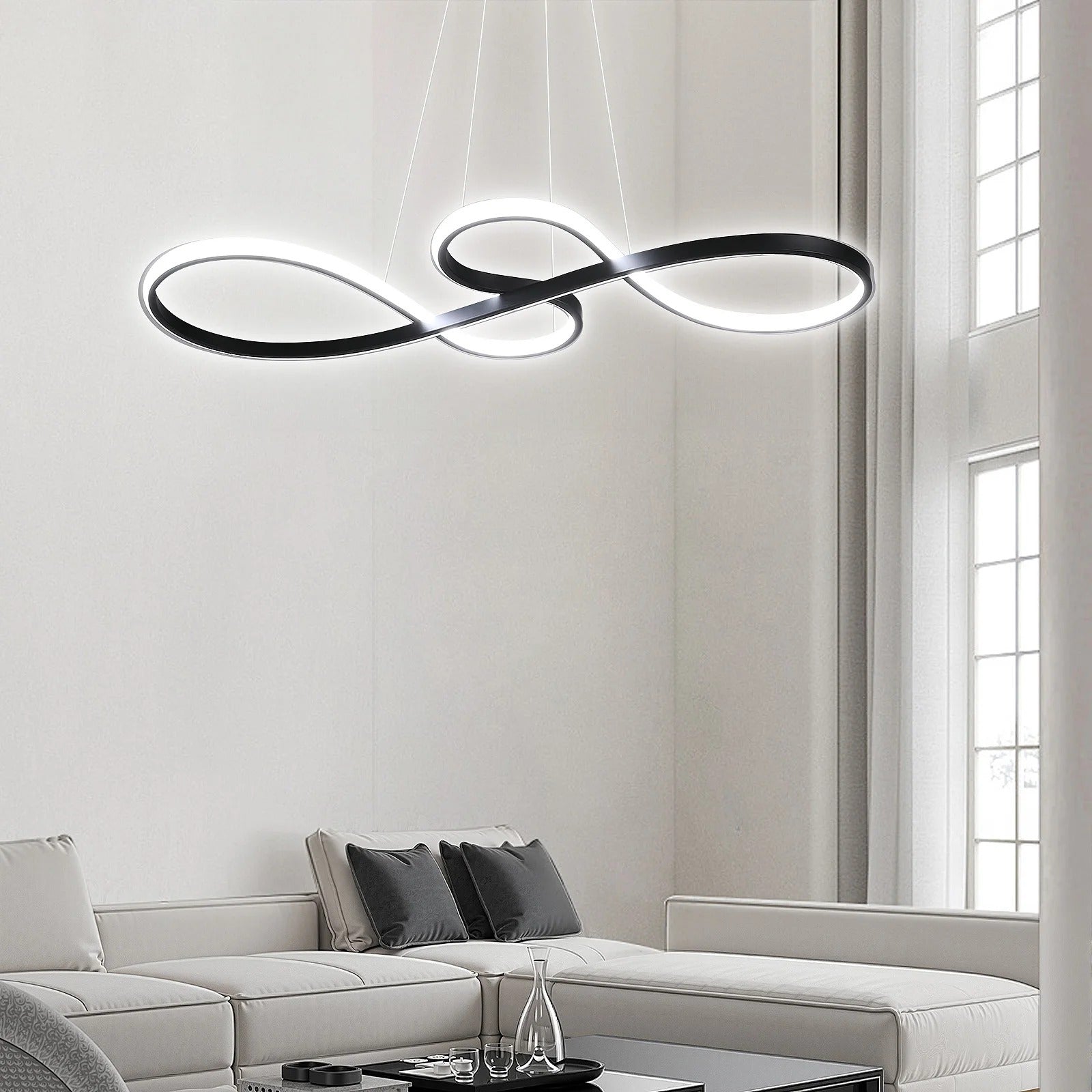 Pendant Light Aluminium LED Rings 95.0 cm Gold Dimmable Dining Room Living Room Hanging Ceiling Lamp Remote Control | Thomler