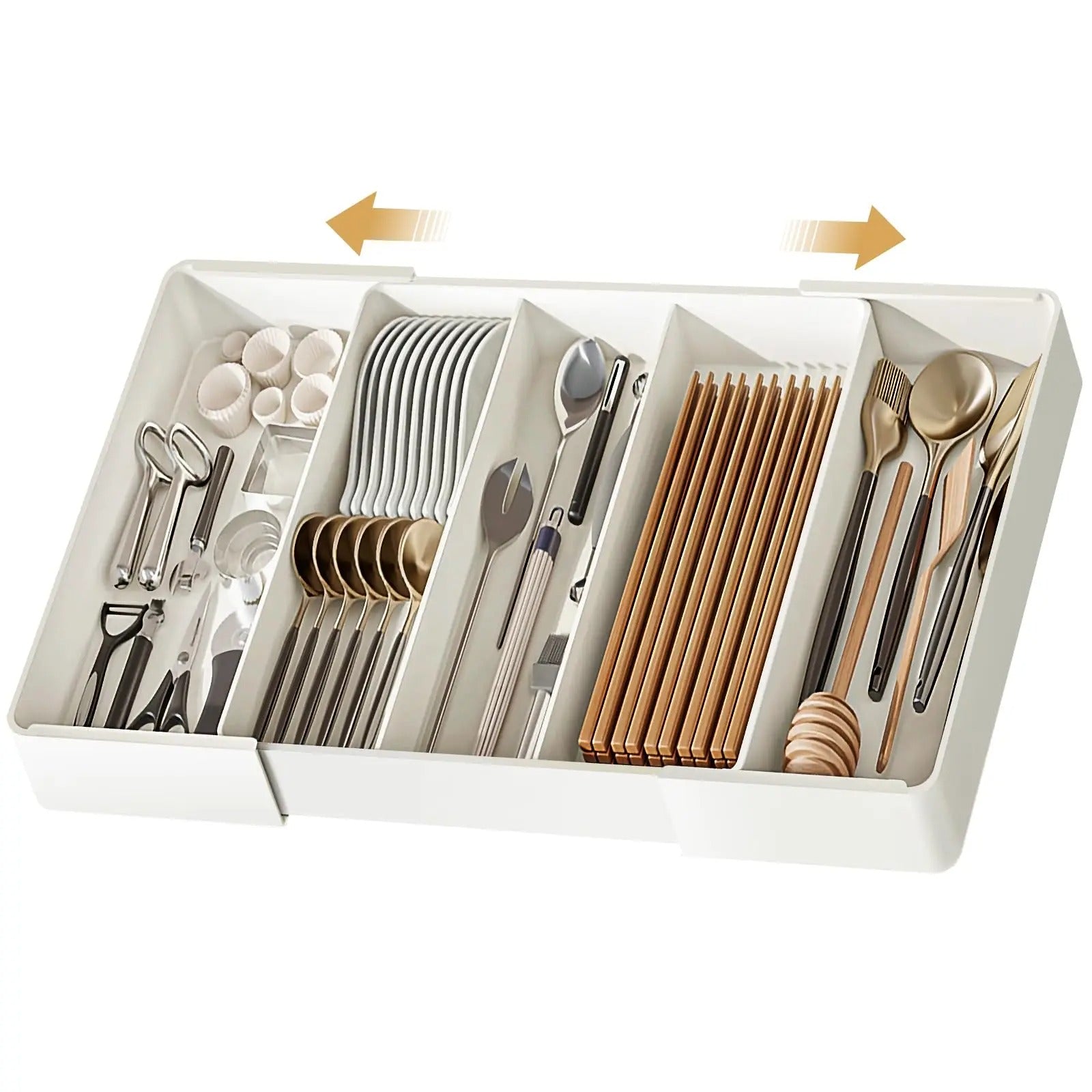 Drawer Organiser Plastic Adjustable Extendable Kitchen Cutlery Bathroom Desk Storage Tray Insert | Thomler
