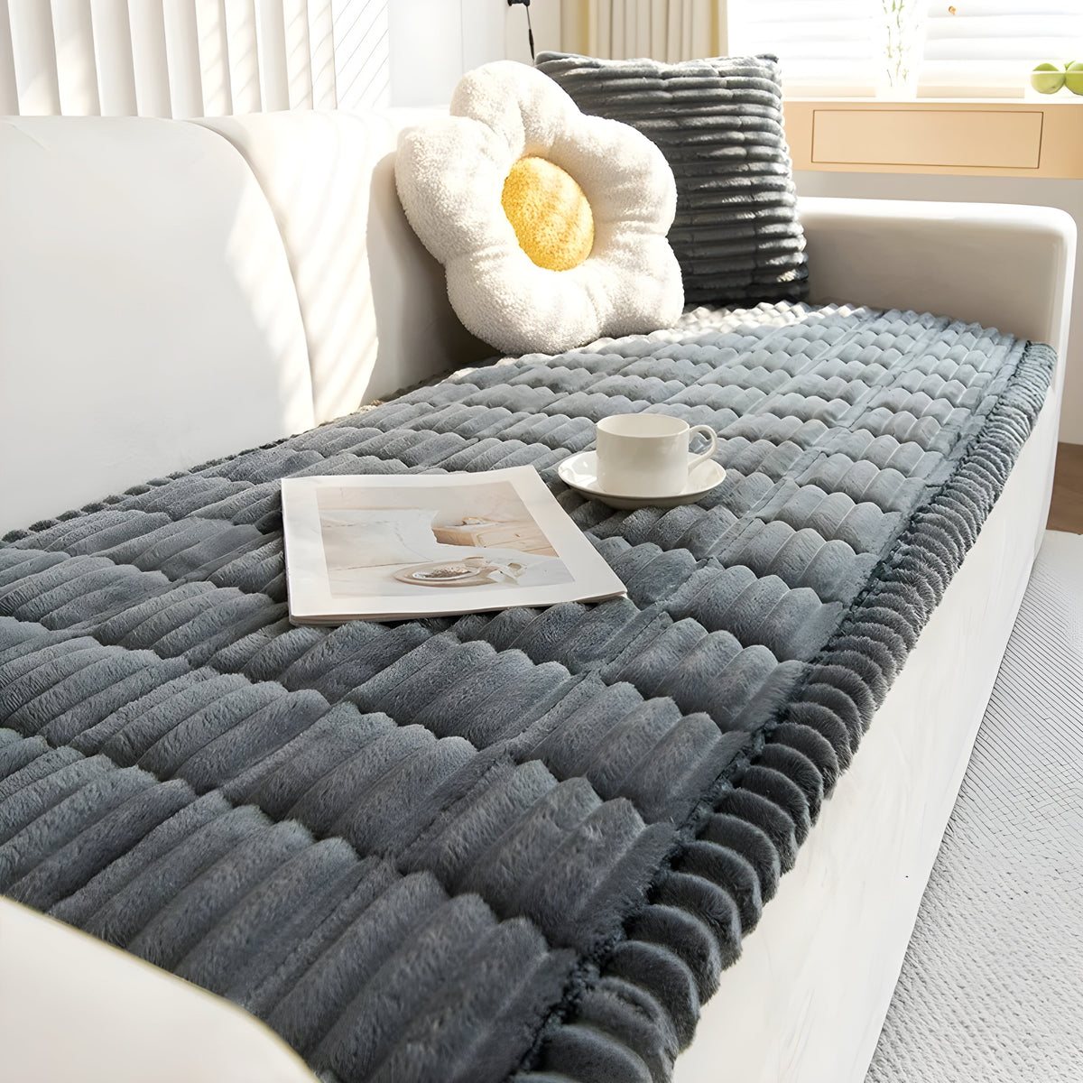 Textured Non-Slip Couch Cover with Ribbed Weave for Living Room Sofas | Thomler
