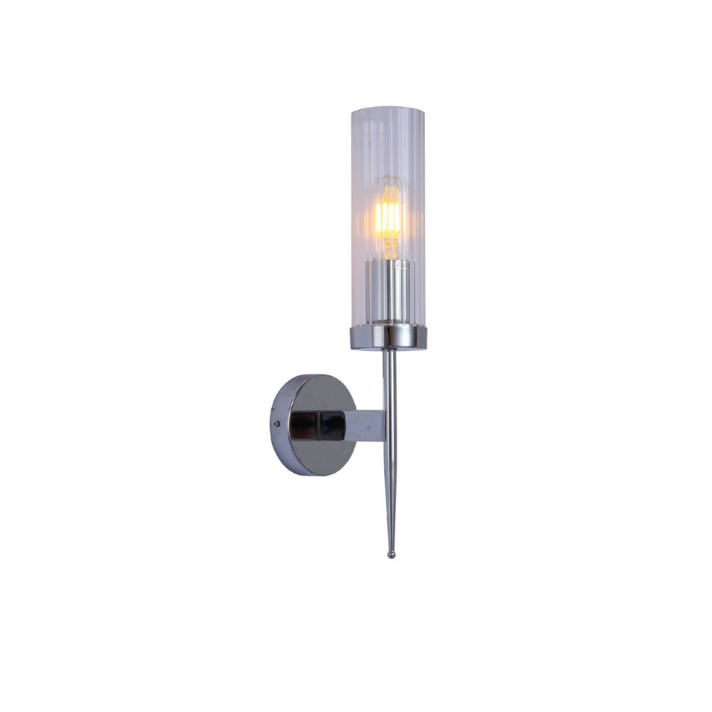 Wall Lamp Steel Ribbed Glass 41.0 cm Dimmable E27 Bedroom Hallway Living Room Art Deco Vintage Sconce Light | Thomler