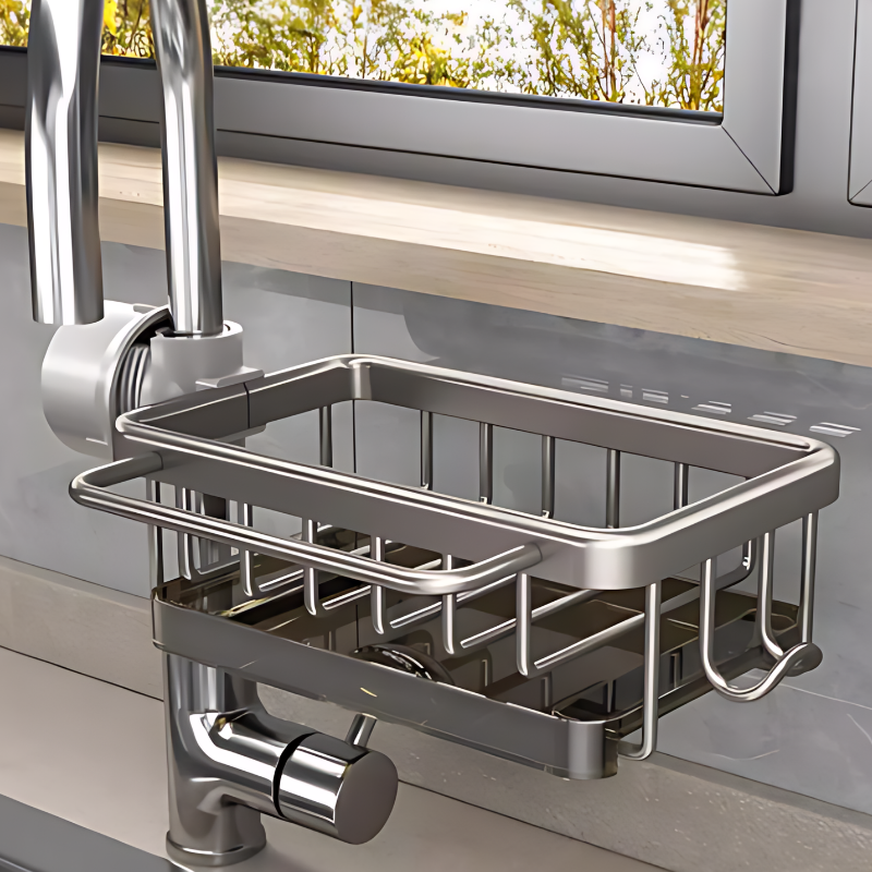 Over-the-Sink Caddy Organizer with Drainage Slots and Towel Hook for Kitchen Counter Space Saving | Thomler