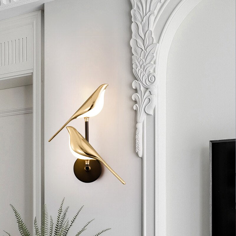 Wall Lamp Metal LED 38.0 cm Gold Living Room Bedroom Bird Design Adjustable Magnetic Accent Light | Thomler