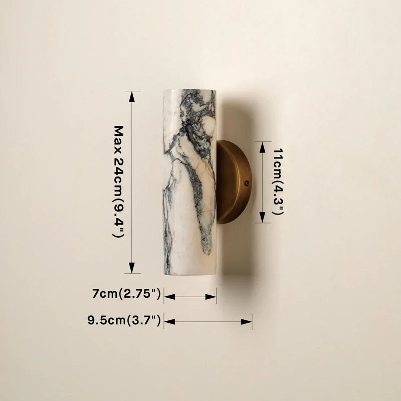 Wall Light Marble Cylinder 9.4 in Warm White Bedroom Hallway Modern Brass Stone Sconce Minimalist Interior Fixture | Thomler