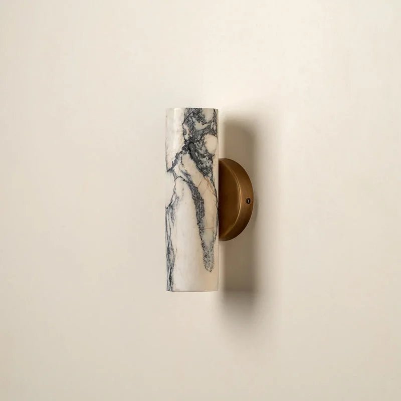 Wall Light Marble Cylinder 9.4 in Warm White Bedroom Hallway Modern Brass Stone Sconce Minimalist Interior Fixture | Thomler