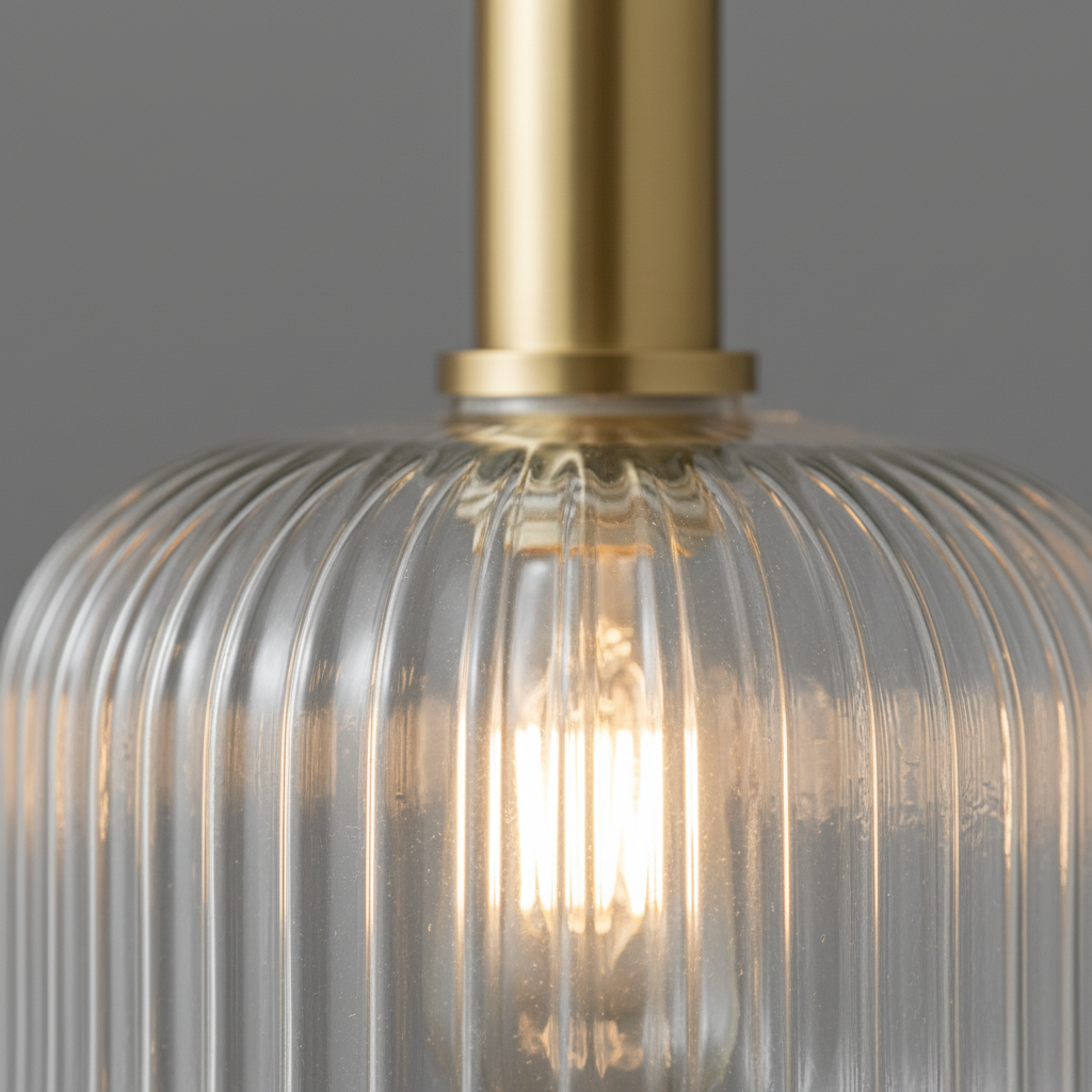 Pendant Light Glass 11.8 in Gold Transparent Dining Room Kitchen Island Hanging Ceiling Lamp Modern Ribbed Shade | Thomler