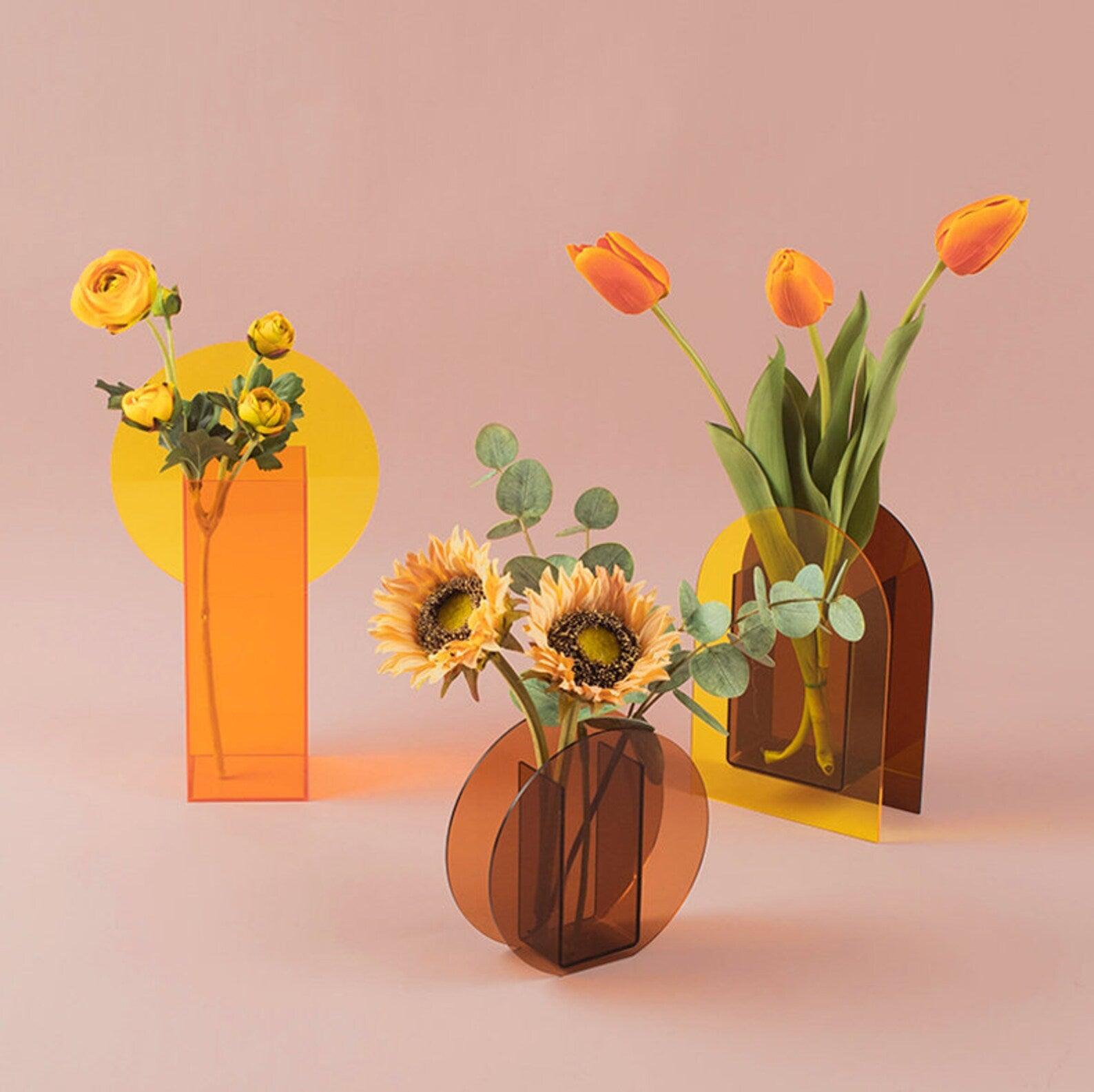 Vase Translucent Acrylic Decorative Geometric Modern Table Centerpiece Home Decor Flower Display Minimalist Accent Set | Thomler